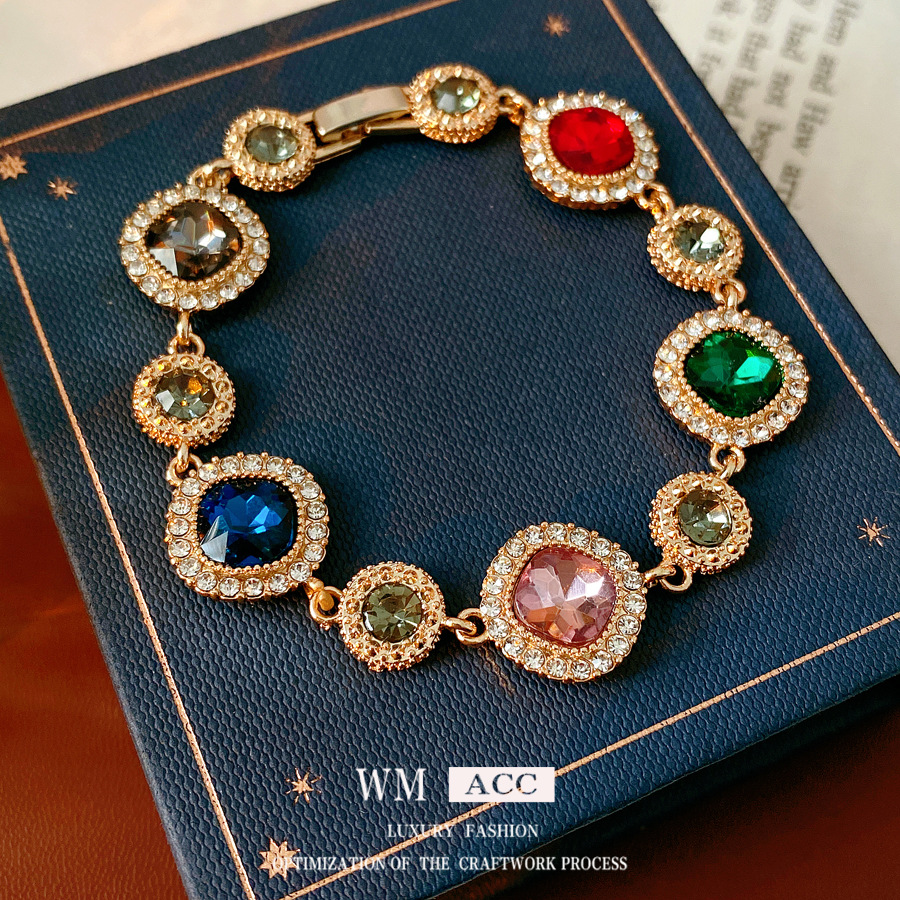 Medieval vintage diamantes geométricos pulsera de fijación pulsera de moda retro versátil pulsera ligera lujo de alta sensación joyas de mano mujeres image 4