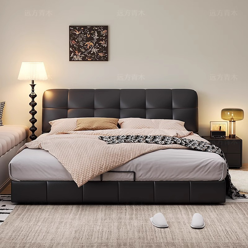 Luofit Modern Minimalist Black Puff Bed Tatami Net Red Ins Bed Retro Double Storage Bed