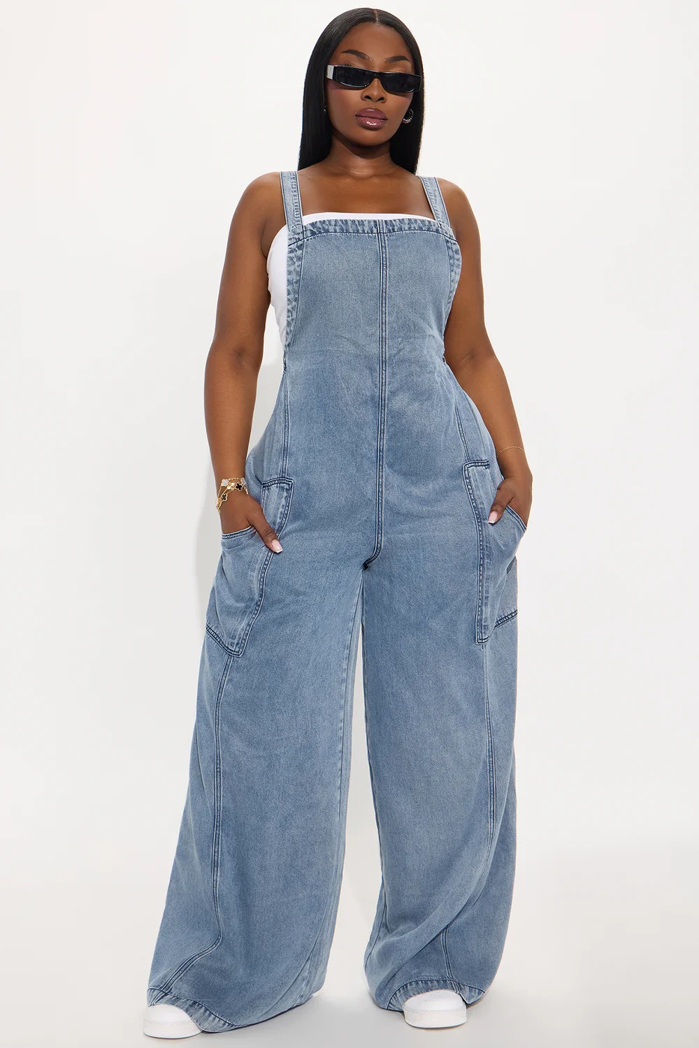 Dam denim jumpsuit med vida ben i amerikansk stil_voghion.com