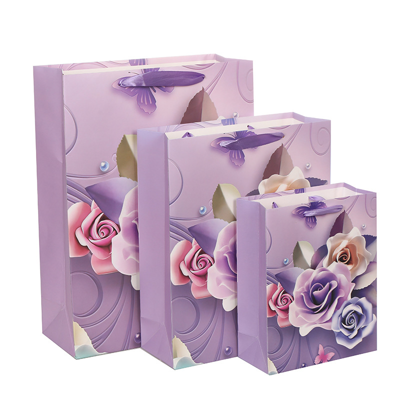 生日礼物小清新花卉时尚礼品袋白卡手提纸袋彩色印刷服装包装袋子