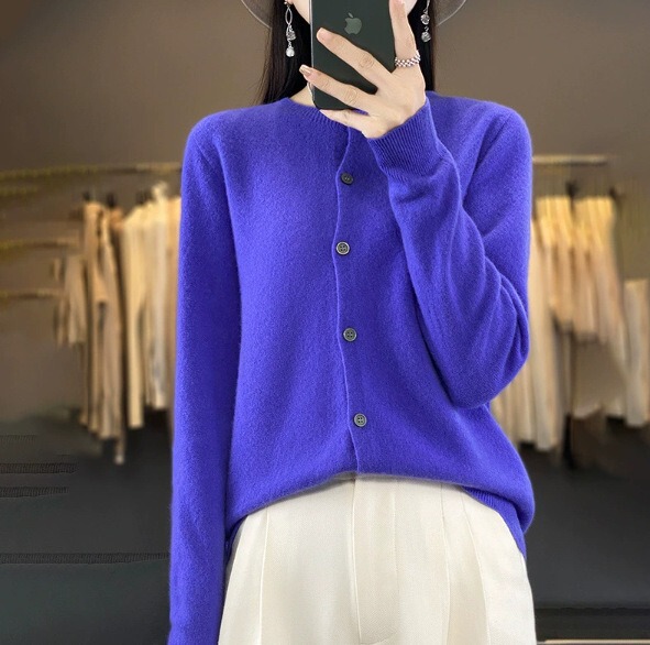 Cross-Border Round-Neck Knitted Cardigan Jacket for Women, Spring and Autumn Base Layer Jacket, Loose Sweater Cardigan, Long-Sleeve Knitted Cardigan Cross-Border Round-Neck Knitted Cardigan Jacket for Women, Spring and Autumn Base Layer Jacket, Loose Sweater Cardigan, Long-Sleeve Knitted Cardigan