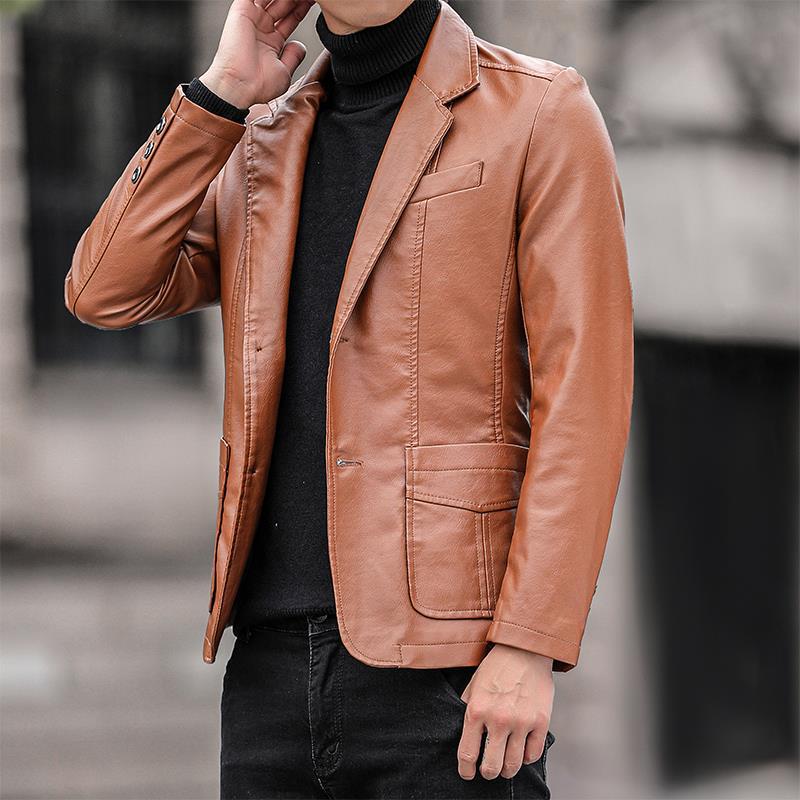 Pánské oblečení Velkoobchod kožené bundy pro muže jarní nové kožené bundy módní slim fit malé oblekové kožené bundy pohledný ležérní všestranný_voghion.com