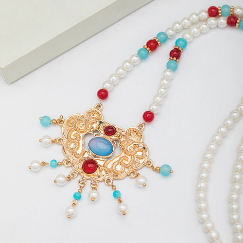 Horse-faced skirt necklace, plain-made necklace with cloud back, long tassels, soft necklace, Hanfu accessories 18.9GF072