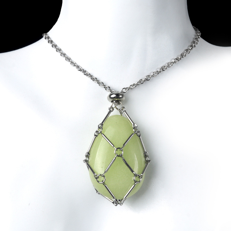 1720-Acero inoxidable cadena hecha a mano de malla tejida bolsa collar de cristal ágata piedra gota de agua colgante reemplazable piedra original