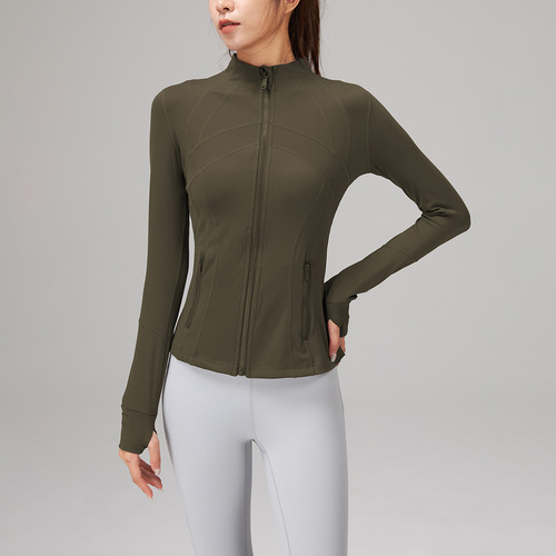 Lulu Yoga Coat for Women, Def*ne Top, Sports Running Tight Stand Collar Long Sleeve Open Jacket, Fitness Coat