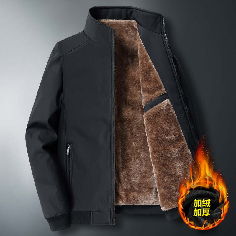Middle-aged fleece-lined Cotton Jacket Men's Dad's plus size Loose Thickened Collar Jacket Fashionable Casual Men's Top