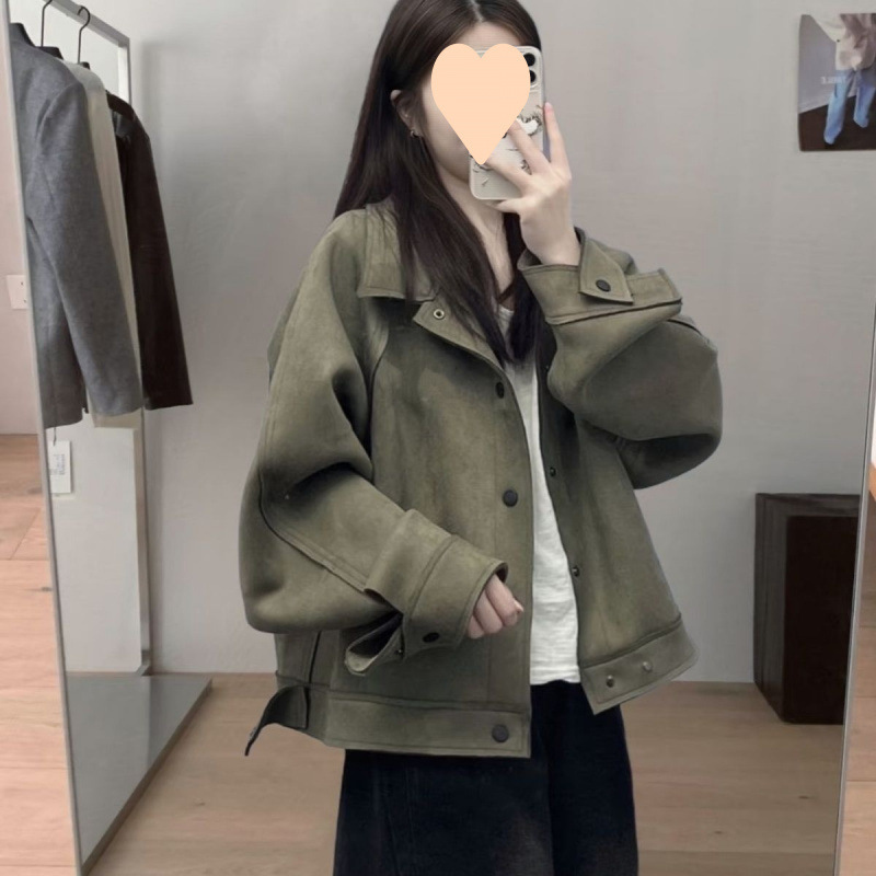 2025春季仿麂皮绒外套女春秋美式复古机车夹克工装小众设计感外套|undefined