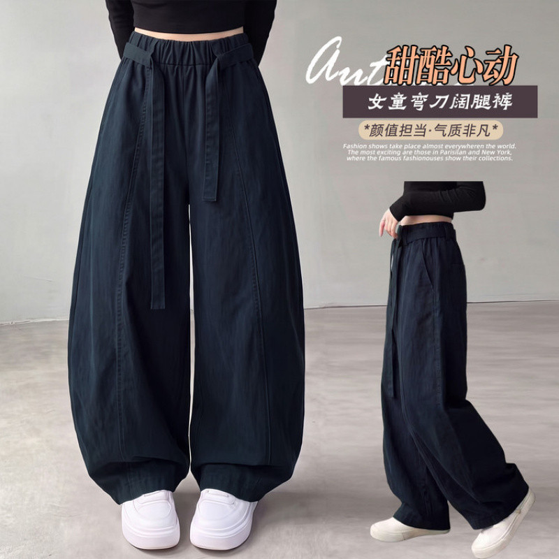 Zhili children's clothing girls' pants casual and relaxed style elastic waist wide-leg pants 2026 new style for medium and large children with a good drape