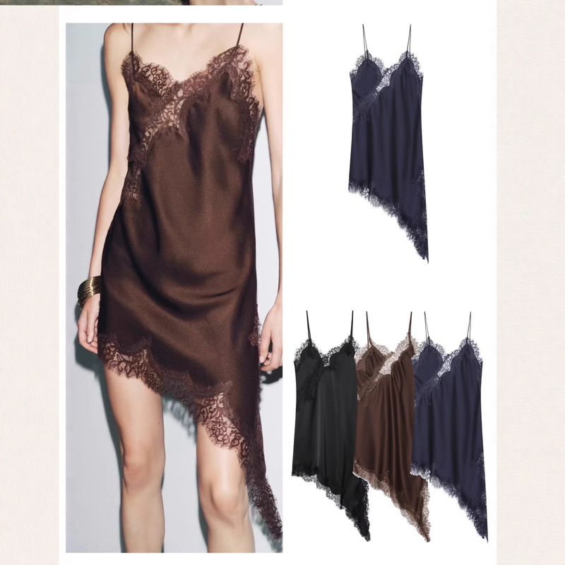 Nssf Homemade European and American Style Export New Women's Clothing Versatile Lace Asymmetric Suspender Dress 5919200