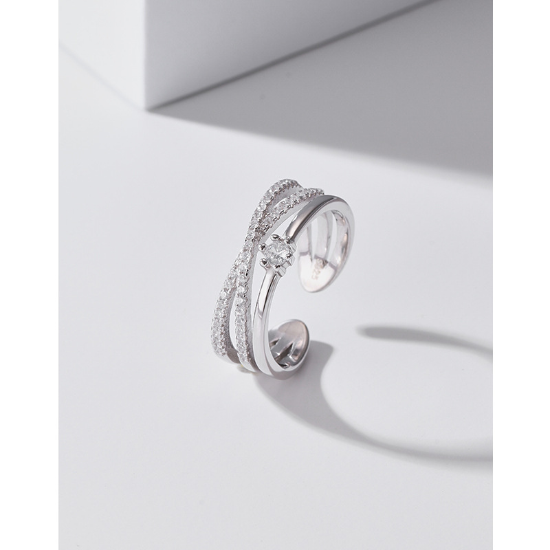 S925 anillo de plata esterlina femenina luz abierta personalidad de lujo estilo frío diseño de nicho sentido anillo de dedo índice incrustado en diamantes anillo conjunto