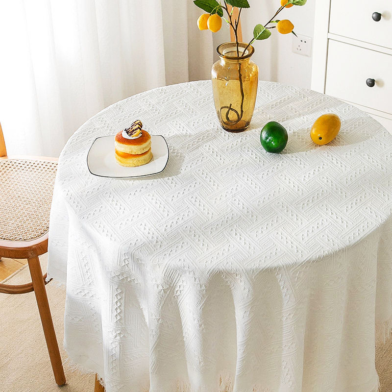 法式ins风白色桌布日系茶几餐桌布艺网红拍照圆桌布棉麻桌垫盖布