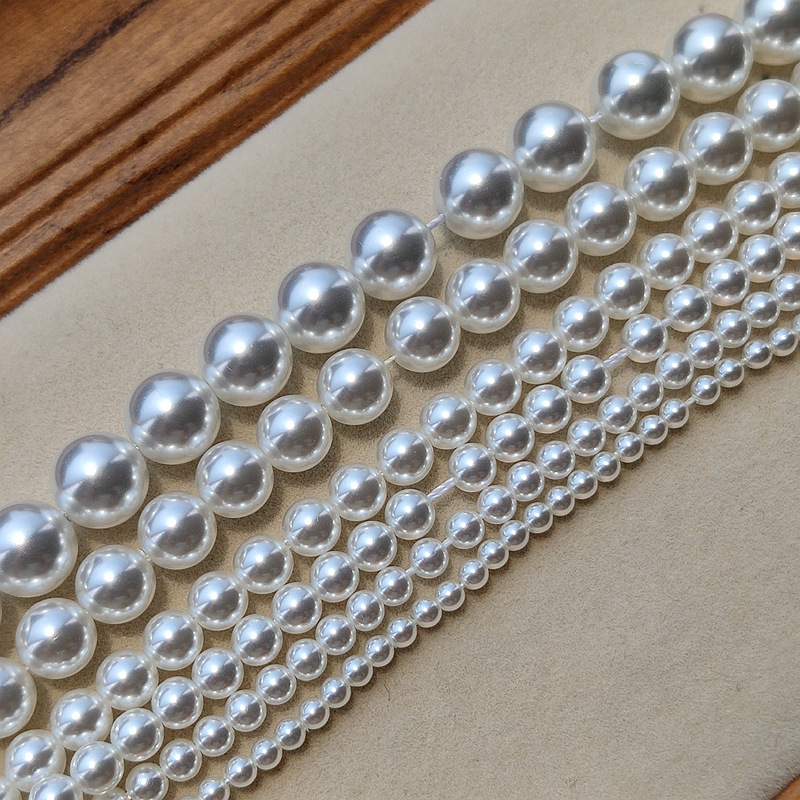 Glass white round beads pearl