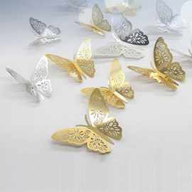 立体贴画3D蝴蝶金属质感镂空纸蝴蝶真墙上装饰自墙冰箱婚庆婚房