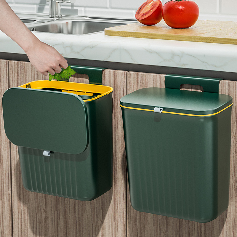 Kitchen trash can wall-mounted household with lid flip cupboard door kitchen waste special bathroom toilet large storage