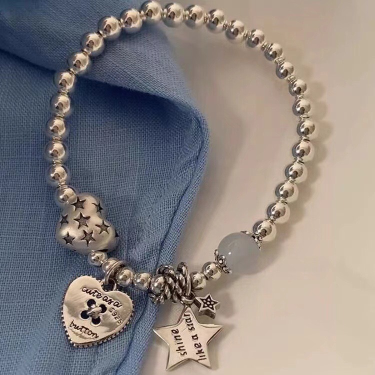 "weightlessness heartbeat" sweet cool love star pendant silver beads bracelet new niche unique cold style bracelet