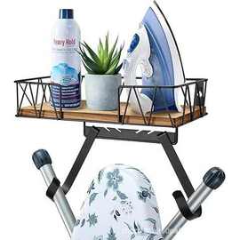 跨境现货熨衣服支架家用壁挂式熨衣板收纳架带大型存储木底座篮子