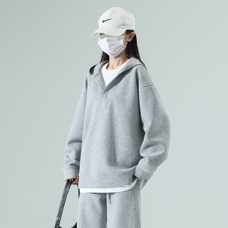 Fake Two-Piece Sweatshirt for Women Spring and Autum 2025 New Loose Casual Hooded V-Neck Early Autum Super Nice Single Top