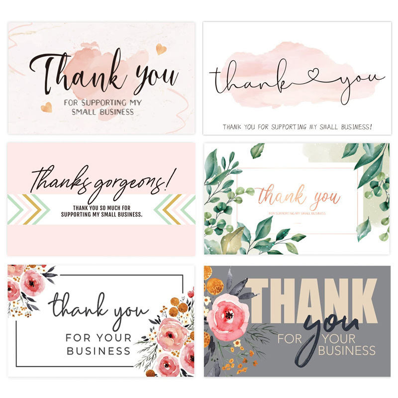 50 sheets/pack pink flower thank you card gift greeting card insert decorative creative holiday packaging card