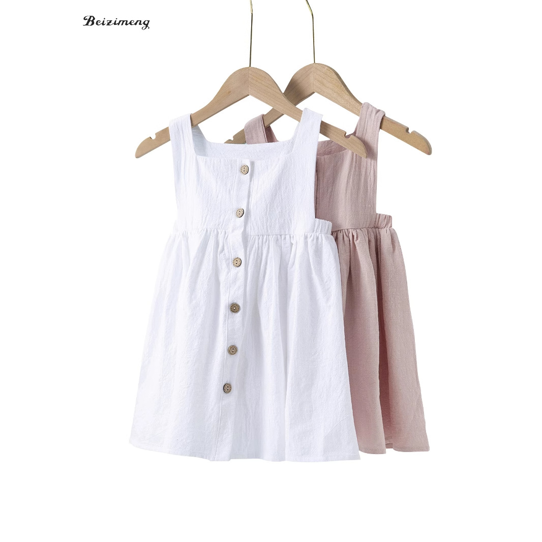 Cross-border Amazon summer girls dress Europe and the United States new solid color pleated sleeveless cotton children's princess dress