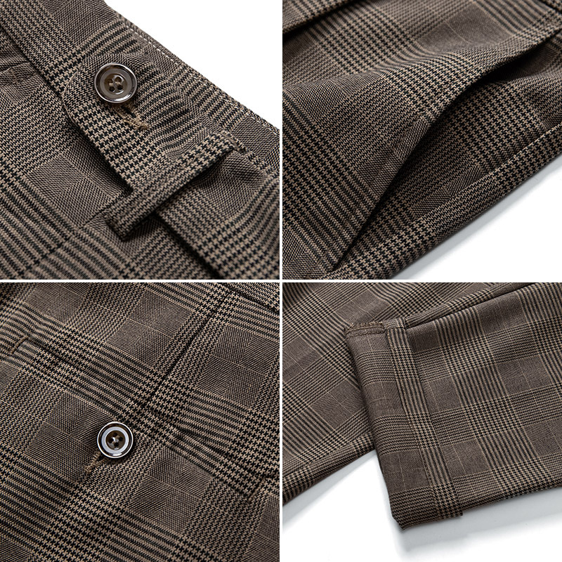 Pantalones de traje a cuadros escoceses pantalones de verano de los hombres delgados flojos rectos de lujo ligero de los hombres pantalones cortos drapeado pantalones Casuales image 5