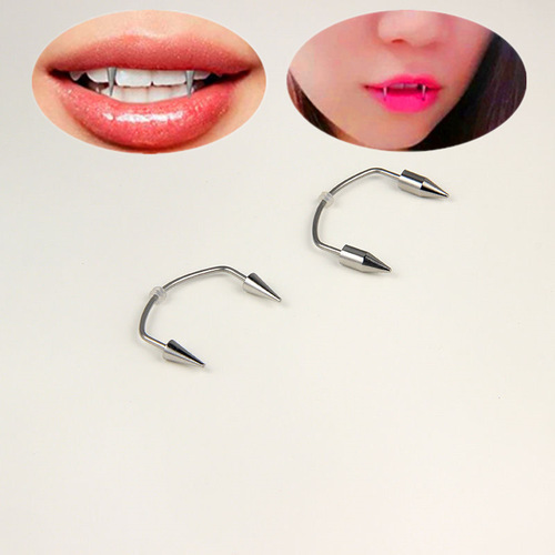 Titanium steel C-pole smile lip nail Dracula nail tiger tooth nail zombie tooth lip lace nail vampire piercing jewelry