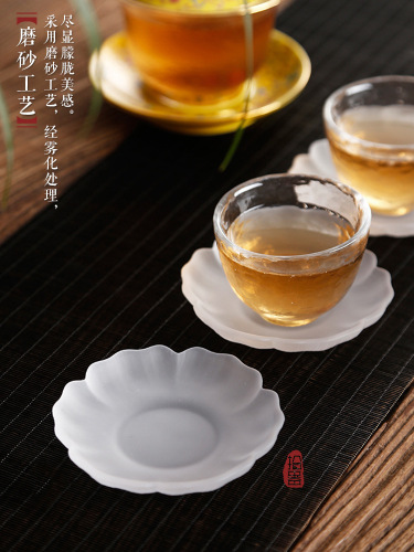 Transparent Hammered Glass Saucer, Gongfu Tea Set Tea Cup, Small Tea Cup, Tea Tray, Heat Insulating Tea Ceremony Mat, Chinese Zen Style