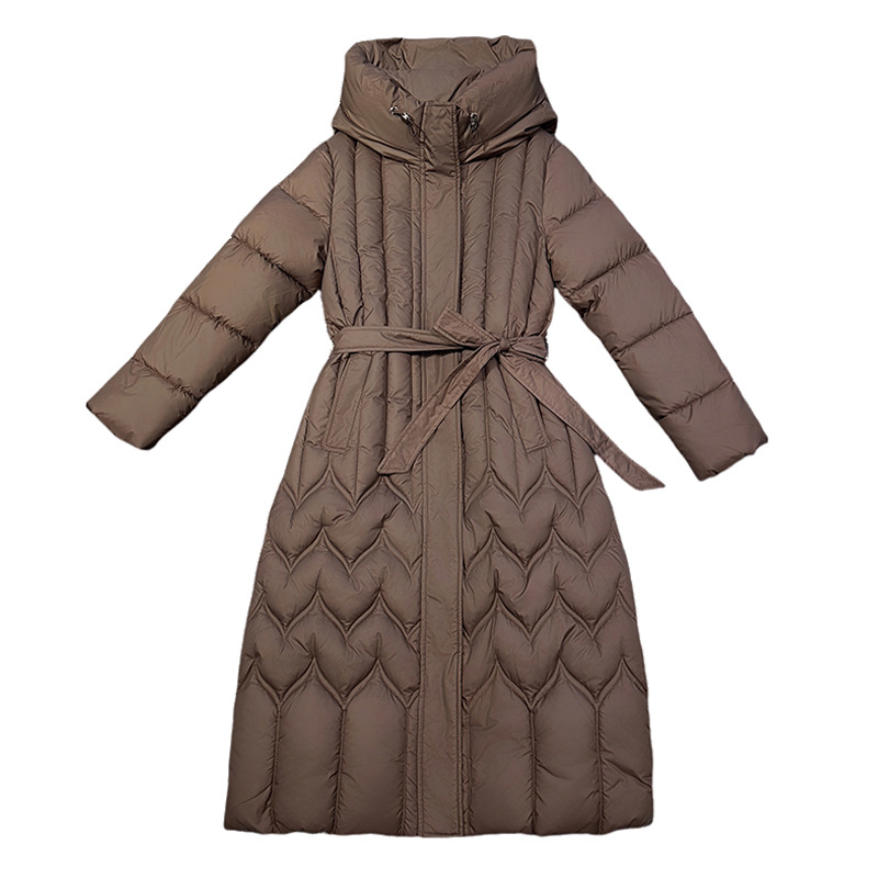 2025 invierno rodilla larga ropa de algodón de mujer delgada ropa de algodón de pluma de aire exterior grande chaqueta de algodón gruesa moda