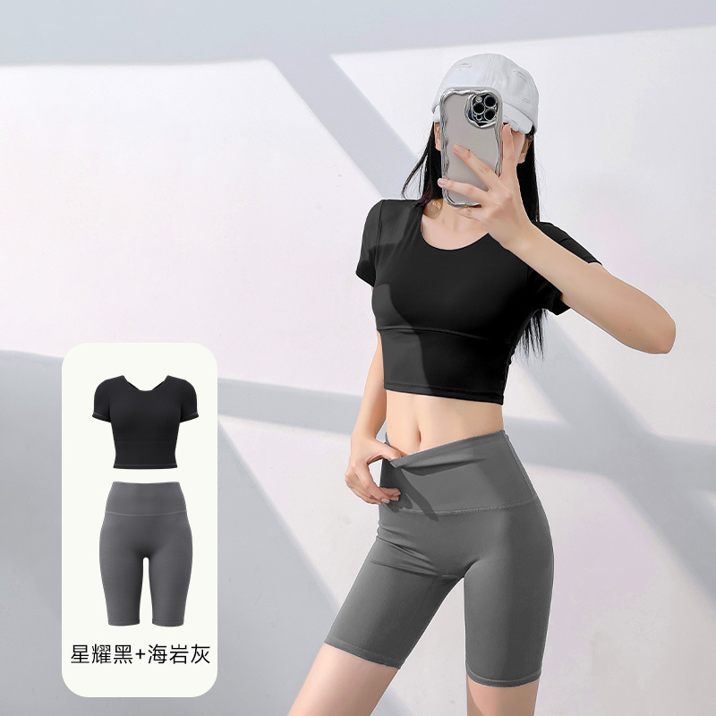 Juyi Tang nuevo conjunto de yoga para mujeres de verano estiramiento apretado correr cintura alta elevación de cadera conjunto deportivo