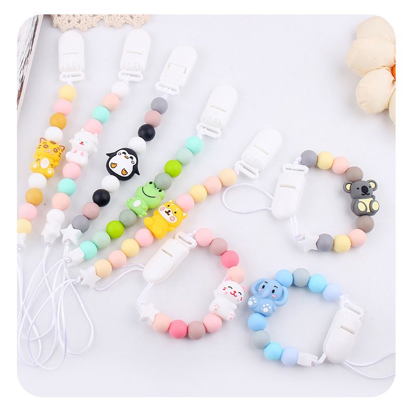 Nuevo bebé 3D dibujos animados animales de silicona tetera cadena de dientes de mordida de dientes de molar cadena de dientes calmante cadena de goma de diente