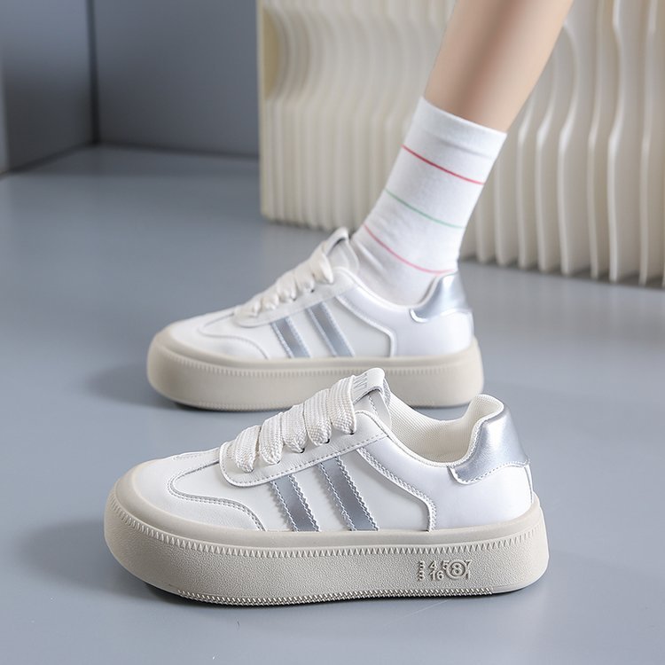 厚底板鞋女2025秋季新款皮面防滑增高韩版休闲小白鞋户外单鞋M26|undefined