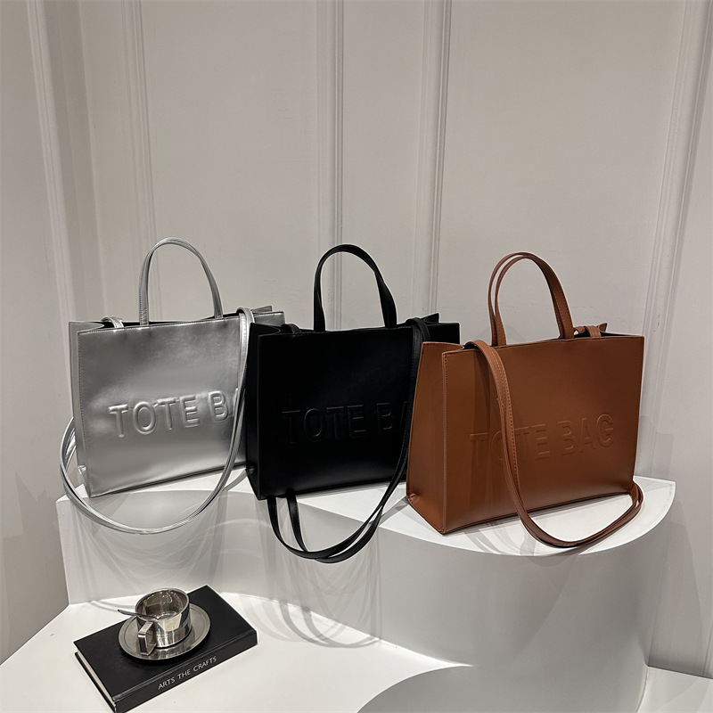 Bolsa de gran capacidad con textura de pu, nuevo bolso de moda de comercio exterior, bolso de mano, bolso de hombro retro, bolso grande de cercanías