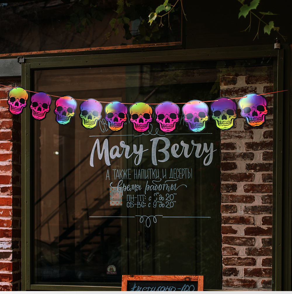 Colgante de bandera de halloween suministros de fiesta decoración de la escena esqueleto fantasma banderín calabaza papel guirnallado