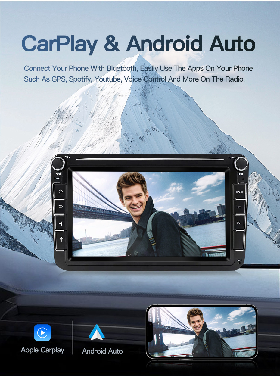 Suitable for Volkswagen Sagitar, Magotan, Jetta, Passat B5, Caddy Car Central Control Screen Navigation, Reversing Image, Radio