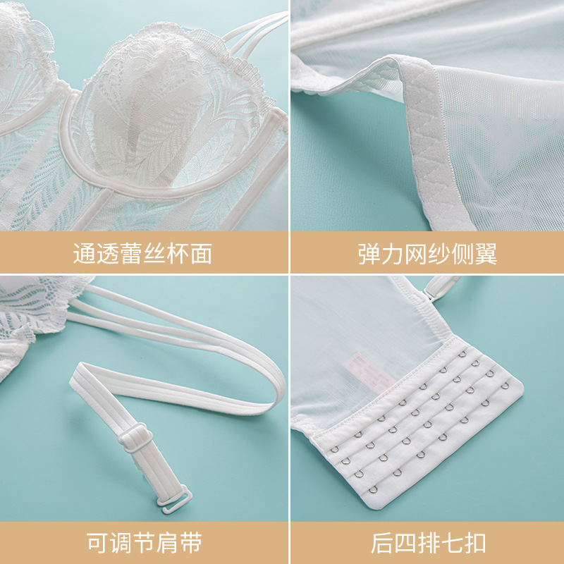 Ropa interior de encaje Sujetador francés pecho grande ropa interior pequeña delgada anti-flacidez desgaste exterior espina de pescado Orejas de conejo belleza sujetador trasero