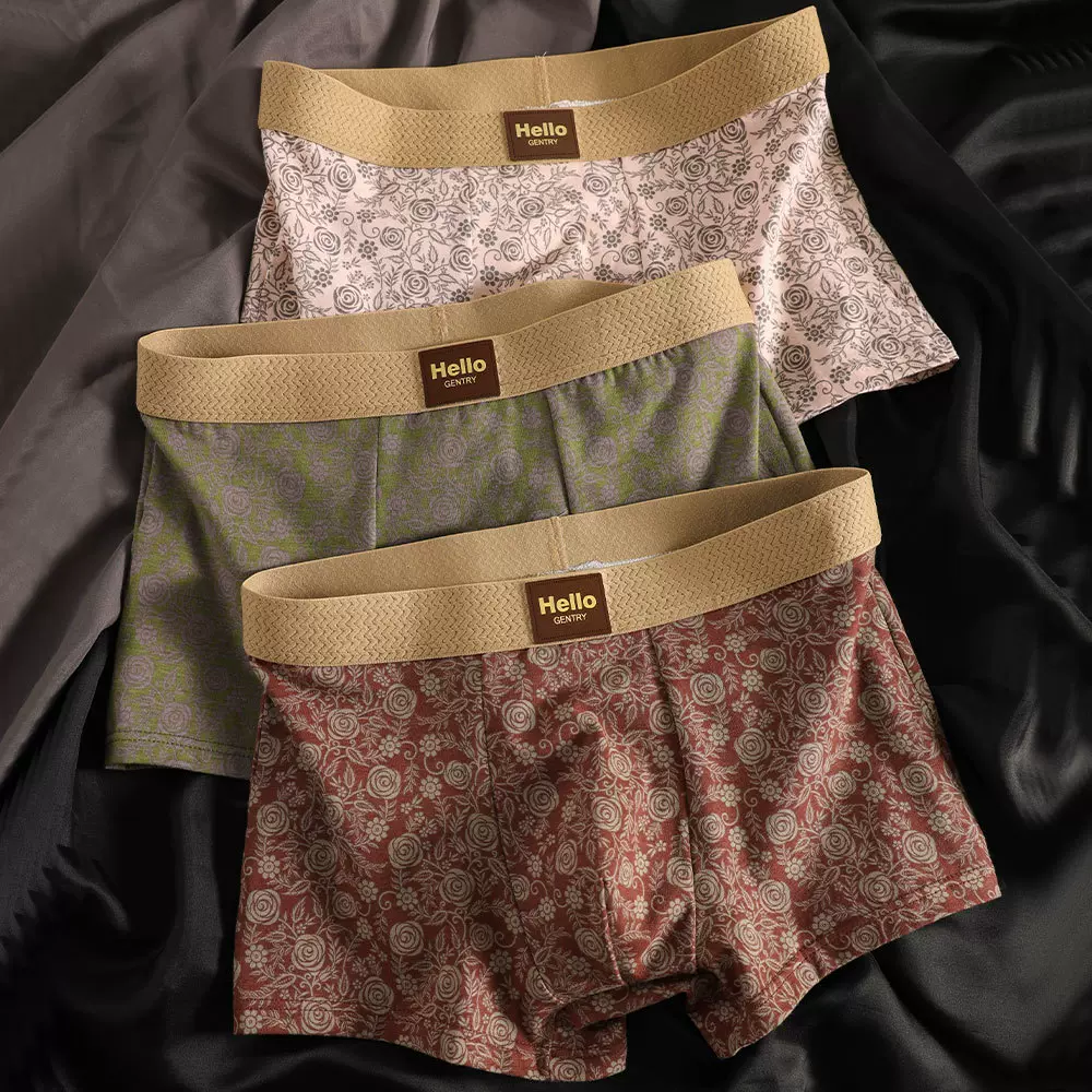 新款印花潮流男士内裤纯棉透气舒适平角裤男生中腰大码四角裤头