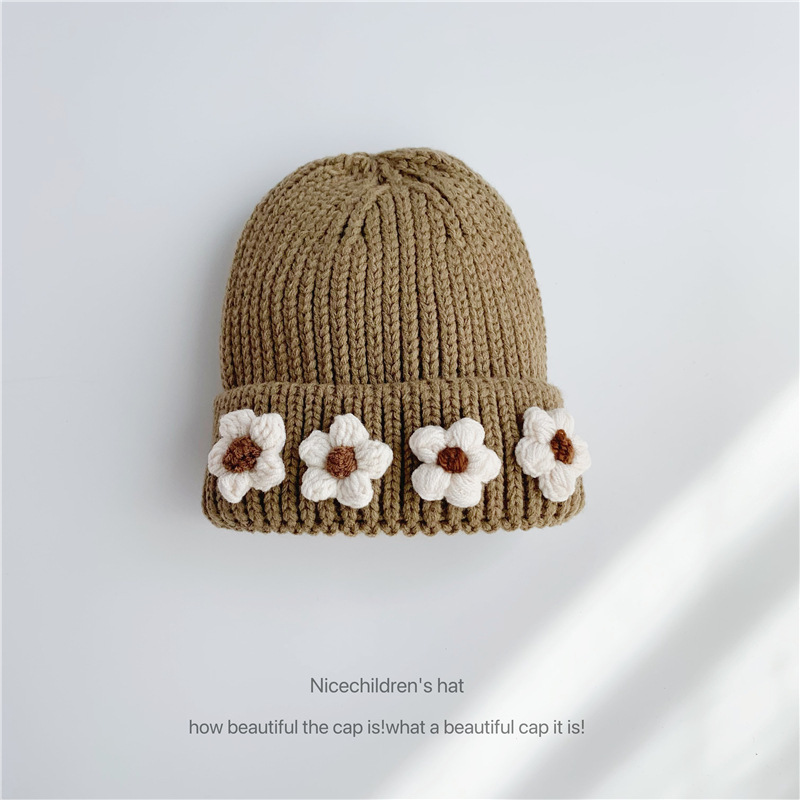Unisex Flower knitted hat ins style women's fall everything autumn winter parent-child warm woolen hat_voghion.com
