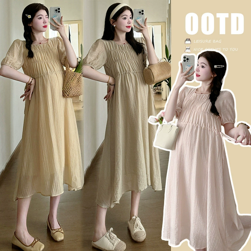 Много на месте ~ 2024 беременная летняя мода темперамент корейское французское минималистское худое платье