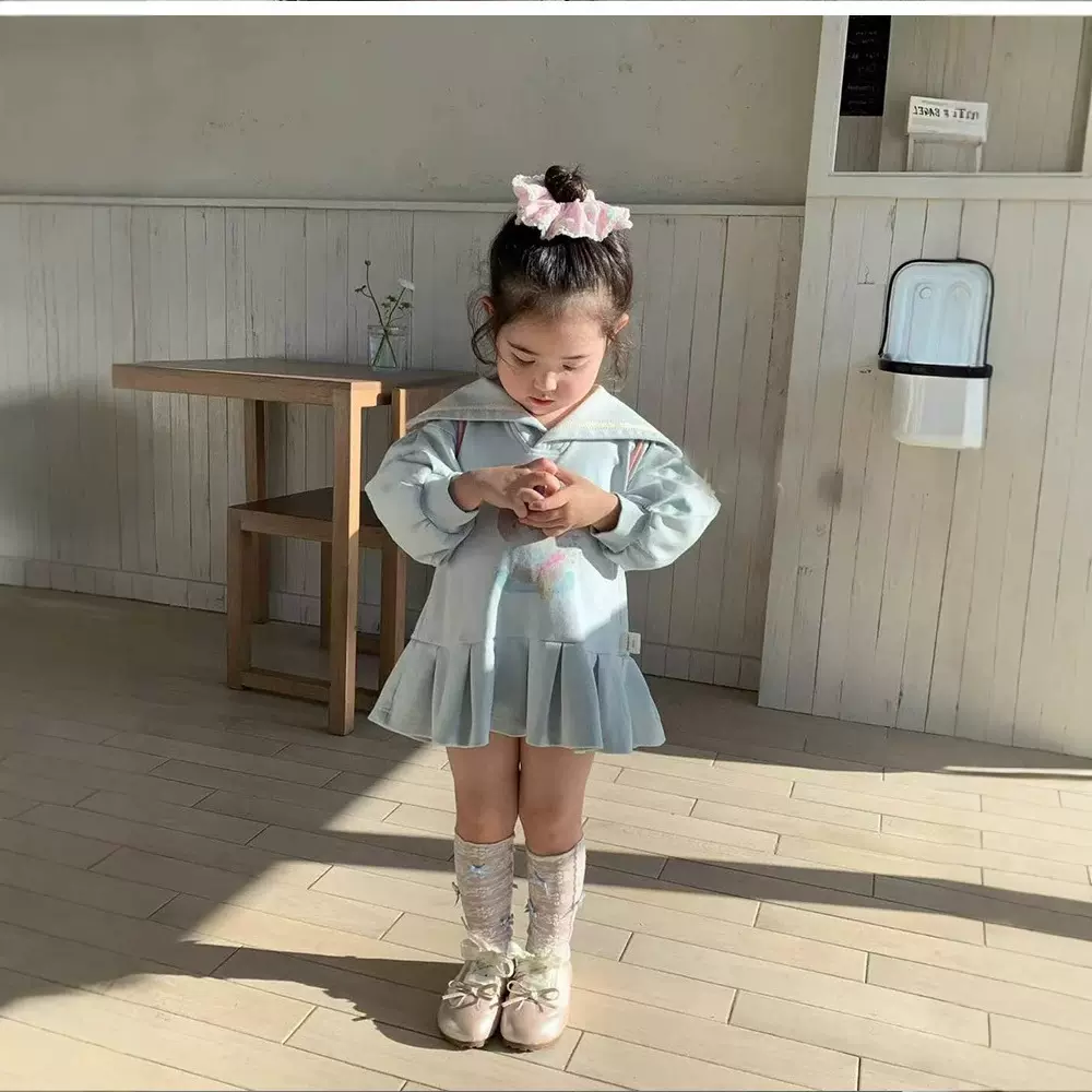 女童可爱连衣裙2025新款春季洋气小女孩学院风卫衣裙宝宝卡通裙子