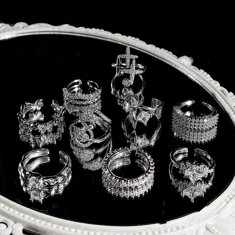 簡約輕奢鑲嵌鋯石蝴蝶開口小眾設計高級感ins冷淡風閃鑽指環潮