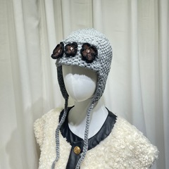 韩系ins小众设计复古花朵针织帽女百搭显脸小保暖护耳毛线帽冷帽