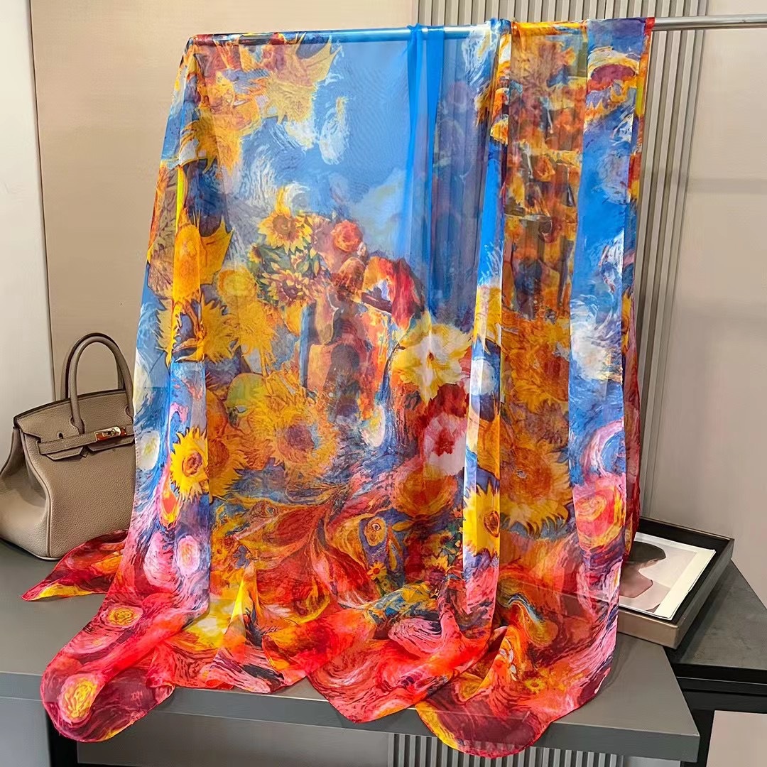 春と秋のシルクスカーフ女性用2026年新作大判ガーゼスカーフ、スタイリッシュでシンプル、多用途、おしゃれな日焼け止めショール、お母さんへのプレゼントに最適。