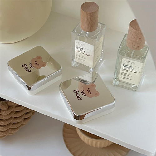 Cute cartoon electroplated mirror bear contact lens box with tweezers portable contact lens box cleaning box companion box