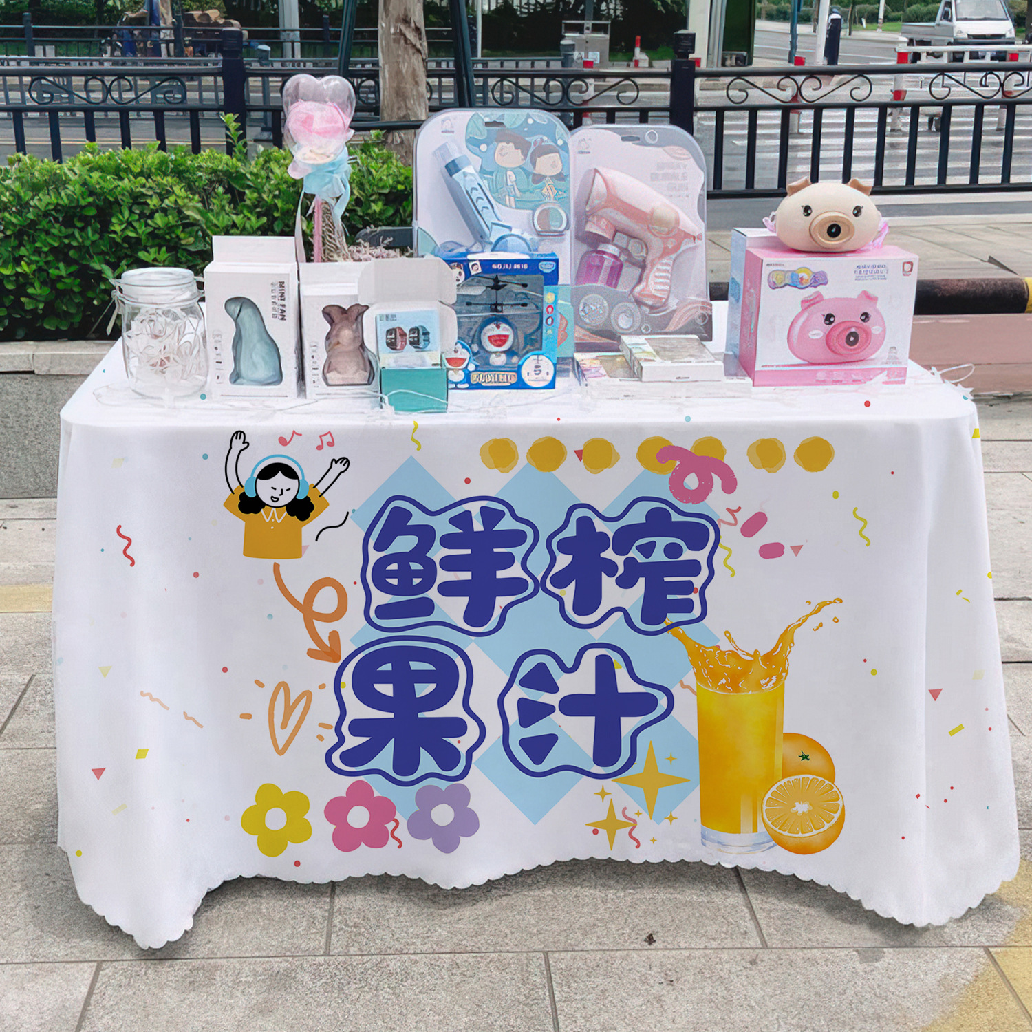 Jugo de fruta fresco toal de mesa letrero gourmet mercado nocturno en línea barraca de tela publicitaria pancarta