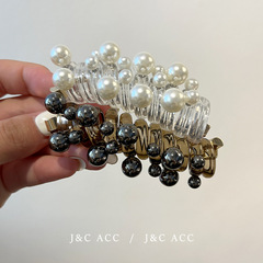 掛滿珍珠的電話線發繩扎泡泡球頭繩時尚氣質發圈後腦勺馬尾固定器