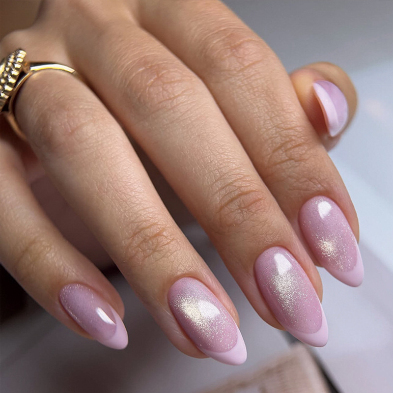 Light purple gradient cat-eye French-style long almond-shaped manicure, gentle and pure, detachable fake nails Light purple gradient cat-eye French-style long almond-shaped manicure, gentle and pure, detachable fake nails