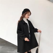 新款秋冬季毛呢衬衫外套女学生中长款韩版宽松小个子百搭呢子大衣