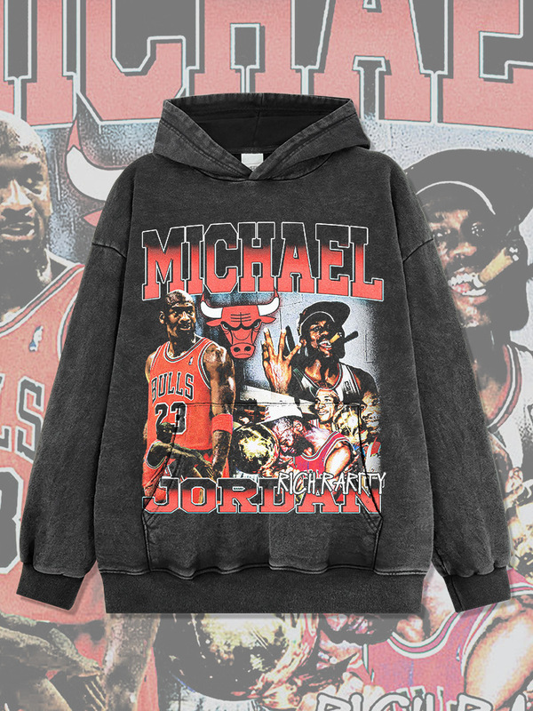Cross-Border Mj Flying Trapeze Printed Hooded Sweatshirt Vintage American Retro High Street Loose Basketball Uniform Hoodie
