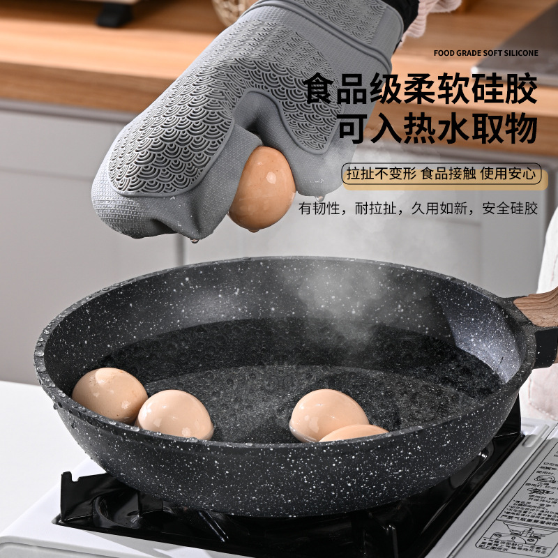 (2개) 두꺼운 실리콘면 오븐 베이킹 장갑 안티 스케일 방수 마이크로파 오븐 고온 저항하는 실리콘 베이킹 장갑 새로운