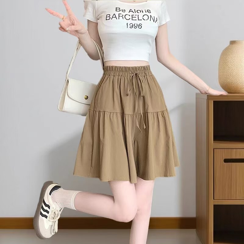 Directly from the Manufacturer, High-Rated Polyester Fiber Culottes Shorts for Women, Summer High-Waisted Wide-Leg Pants, Slimming Effect