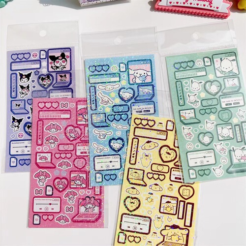 Sanrio Laser Sticker Cartoon Kuromi Cinnamon Dog Cute Account Sticker DIY Set Ins Xpress Sticker